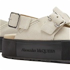 Alexander McQueen Men's Suede Slip On Sandal in Pale Beige/Silver