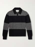 Corridor - Striped Woven Brushed Alpaca-Blend Polo Sweater - Black