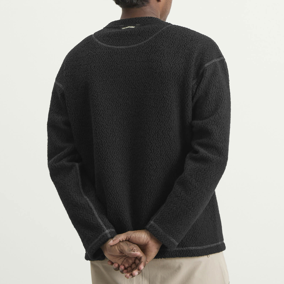 and wander Men's REWOOL Jacquard Crew Knit Sweater in Black
