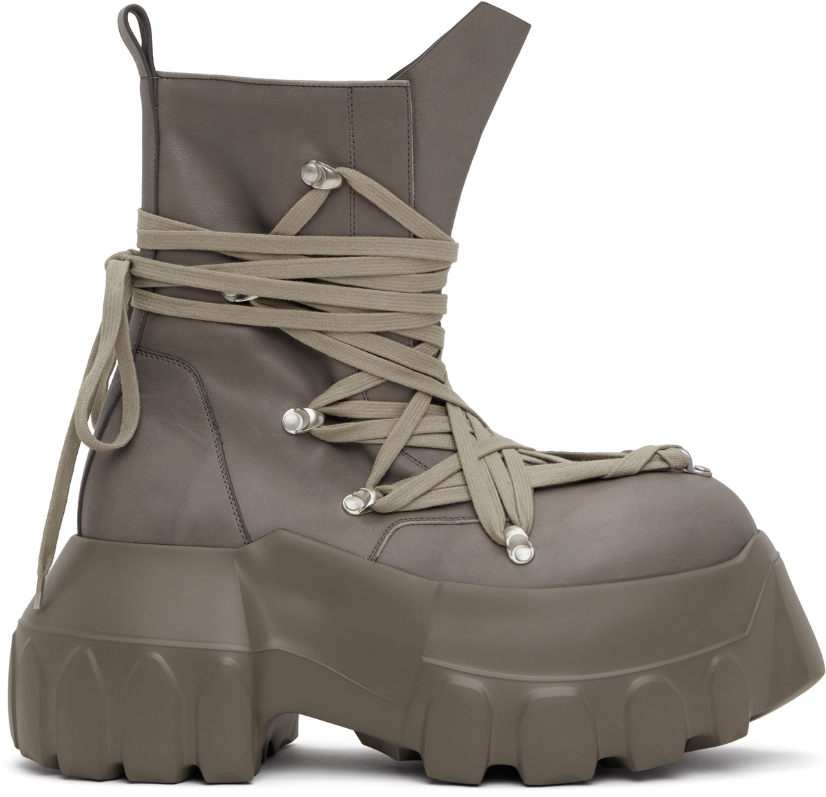 Rick Owens Gray Hollywood Megalace Mega Tractor Boots Rick Owens