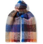 Séfr - Fringed Checked Wool-Blend Scarf - Blue