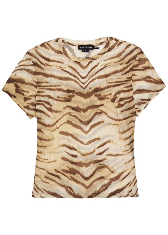Photo: Good American Tiger-print Stretch-mesh T-shirt Multicoloured