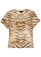 Good American Tiger-print Stretch-mesh T-shirt Multicoloured