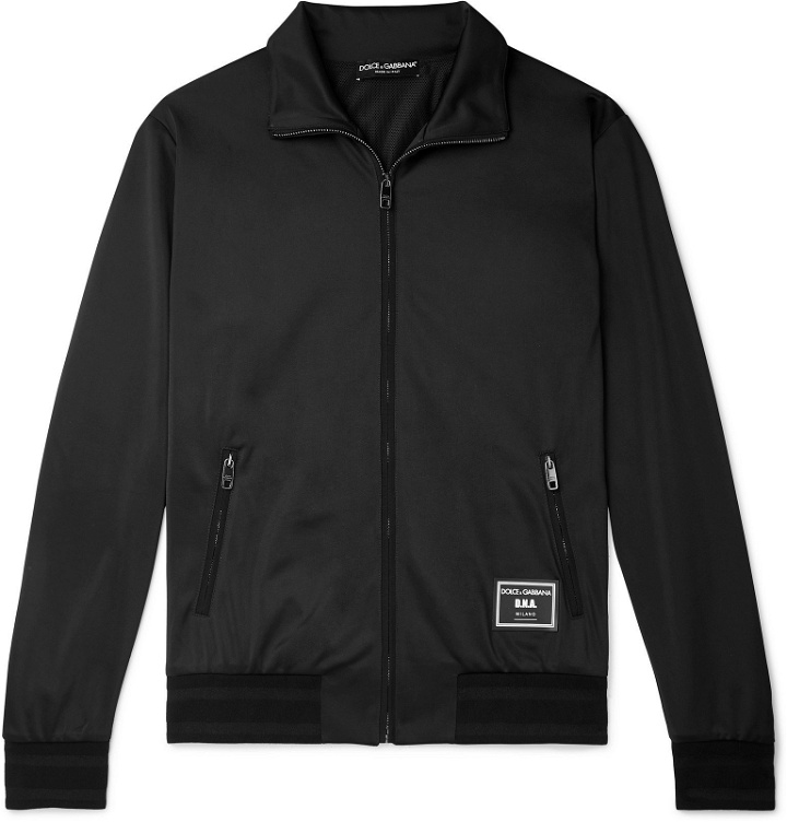 Photo: Dolce & Gabbana - Slim-Fit Logo-Appliquéd Satin-Jersey Track Jacket - Black