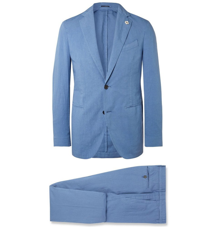 Photo: Lardini - Blue Slim-Fit Stretch-Cotton and Linen-Blend Suit - Blue