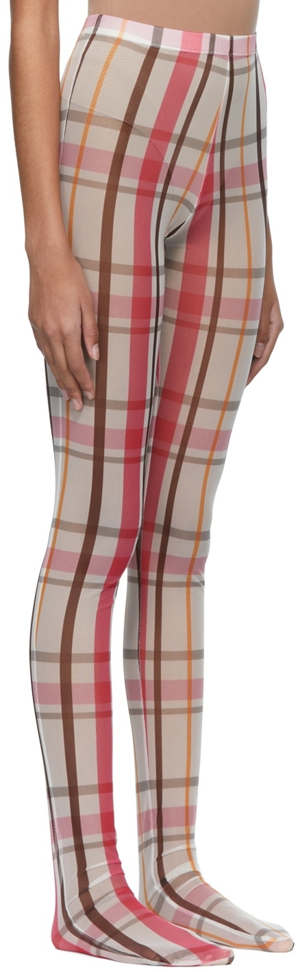 SHUTING QIU Pink Mesh Look 1 Plaid Tights