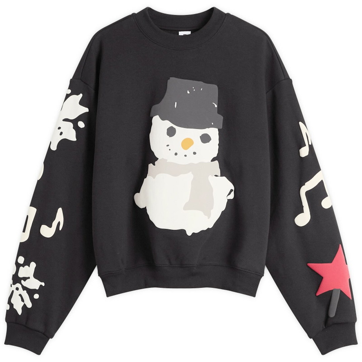 Photo: SKIMS Women's x CPFM Cotton Fleece Classic Crewneck in Onyx Snowman Print