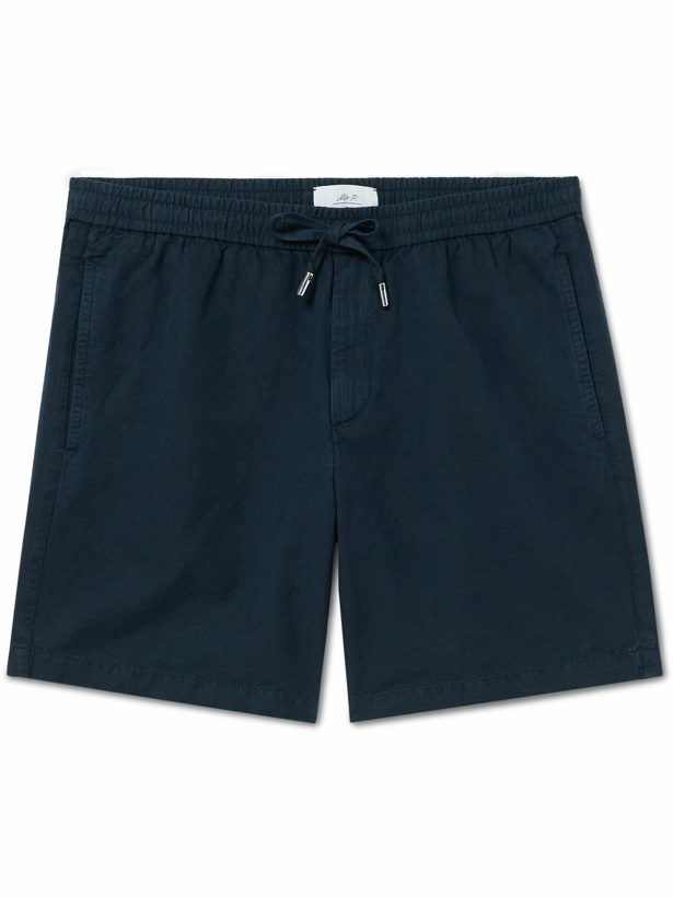 Photo: Mr P. - Straight-Leg Cotton and Linen-Blend Drawstring Shorts - Blue