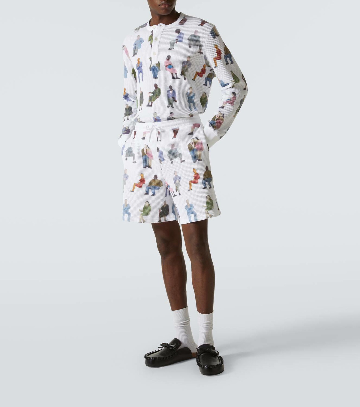 JW Anderson Printed waffle-knit cotton Henley shirt JW Anderson