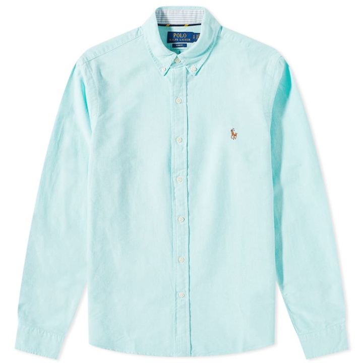 Photo: Polo Ralph Lauren Men's Slim Fit Button Down Oxford Shirt in Sunset Green