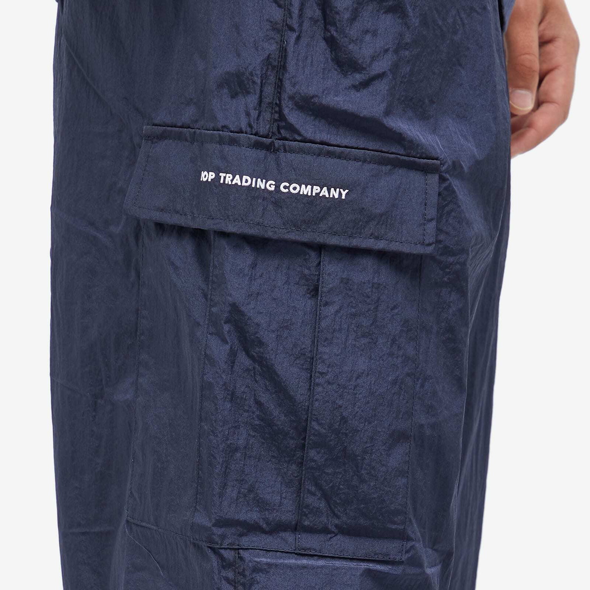 Pop Trading Company Men's Nylon Cargo Track Pant in Navy Pop