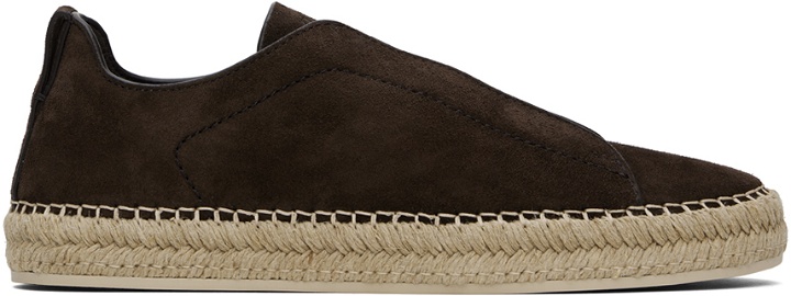 Photo: ZEGNA Brown Suede Triple Stitch Sneakers