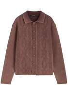 Daily Paper Patterned Intarsia Ribbed Cotton Cardigan Brown