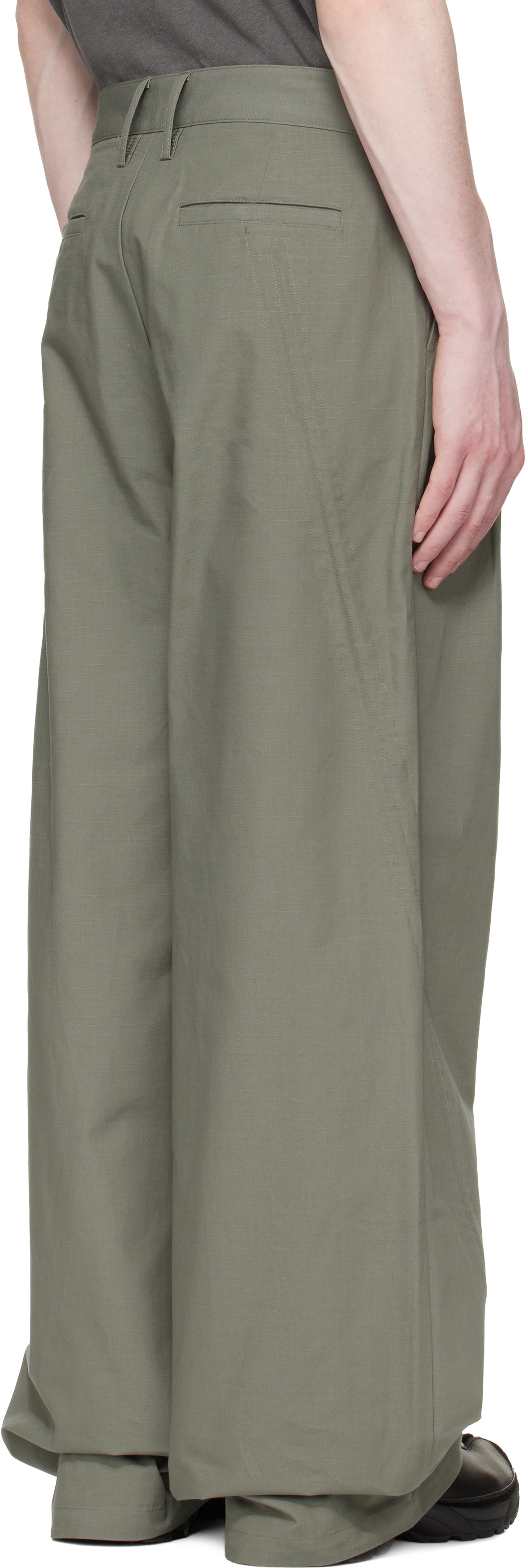 Reese Cooper Khaki Cotton Ripstop Pleated Trousers