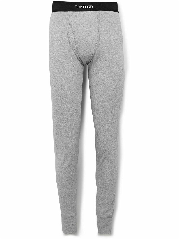 Photo: TOM FORD - Grosgrain-Trimmed Stretch-Cotton Jersey Long Johns - Gray