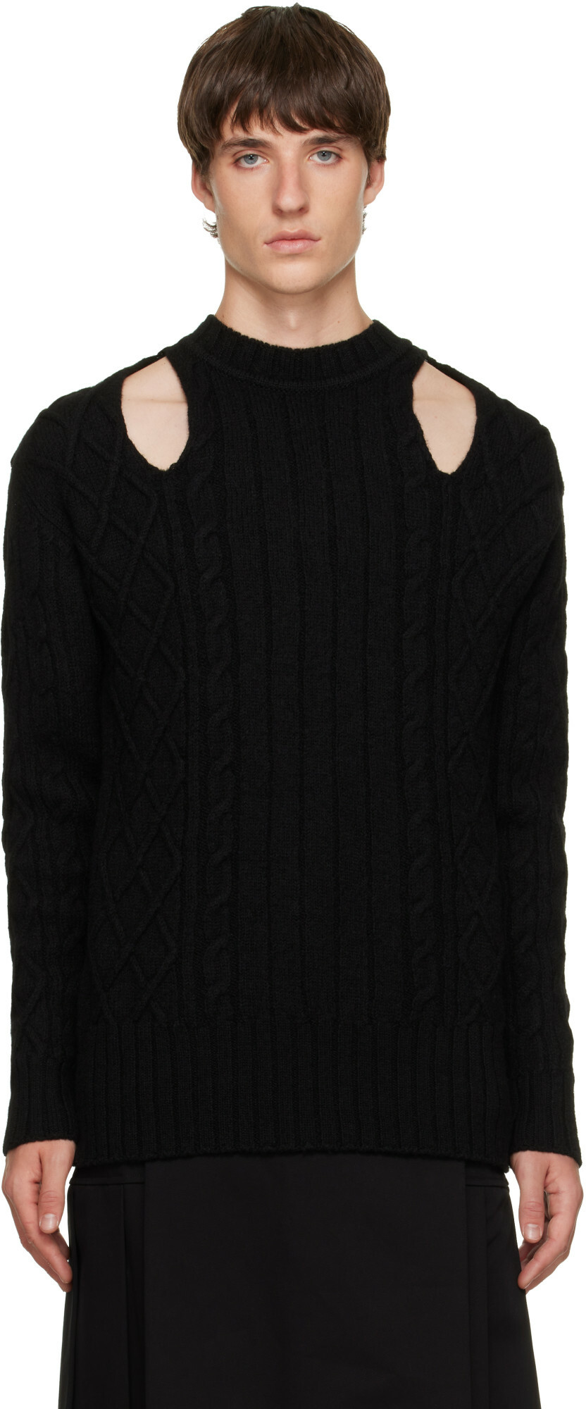 Simone Rocha Black Cable Knit Slash Sweater