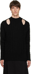 Simone Rocha Black Cable Knit Slash Sweater