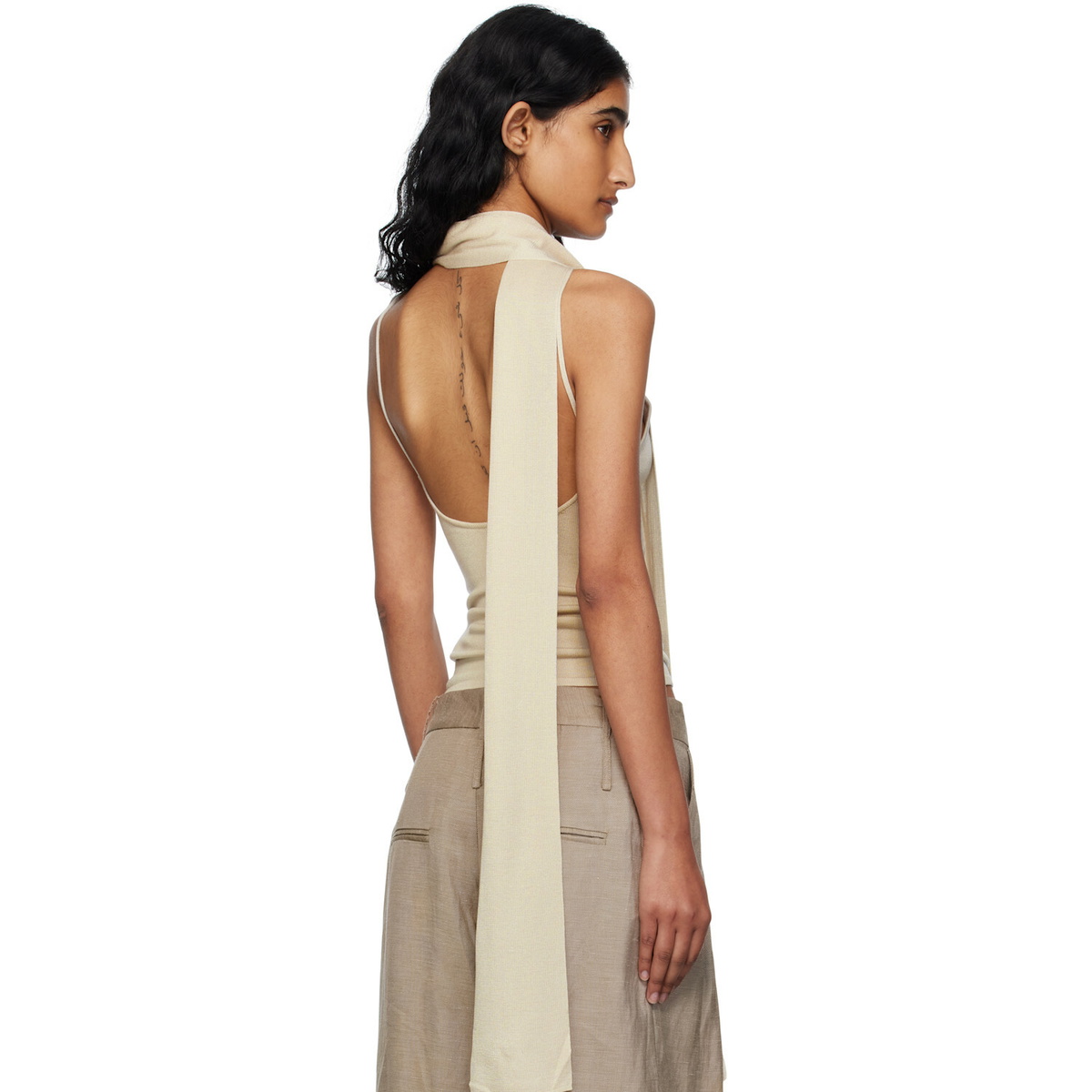 St. Agni Beige Knit Scarf Top