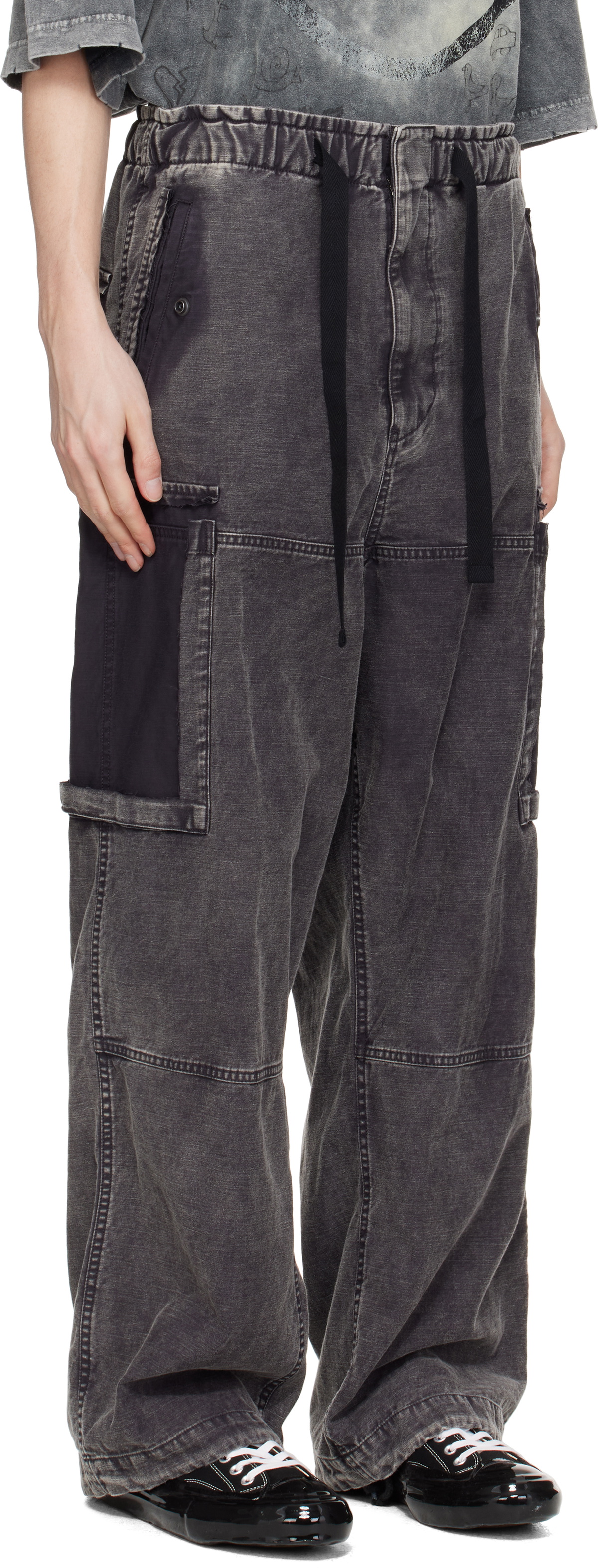 Maison MIHARA YASUHIRO Black Cotton Satin Cargo Pants