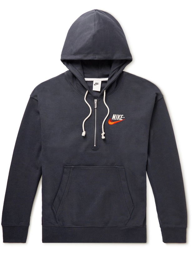 Photo: Nike - Sportswear Logo-Embroidered Cotton-Jersey Half-Zip Hoodie - Black