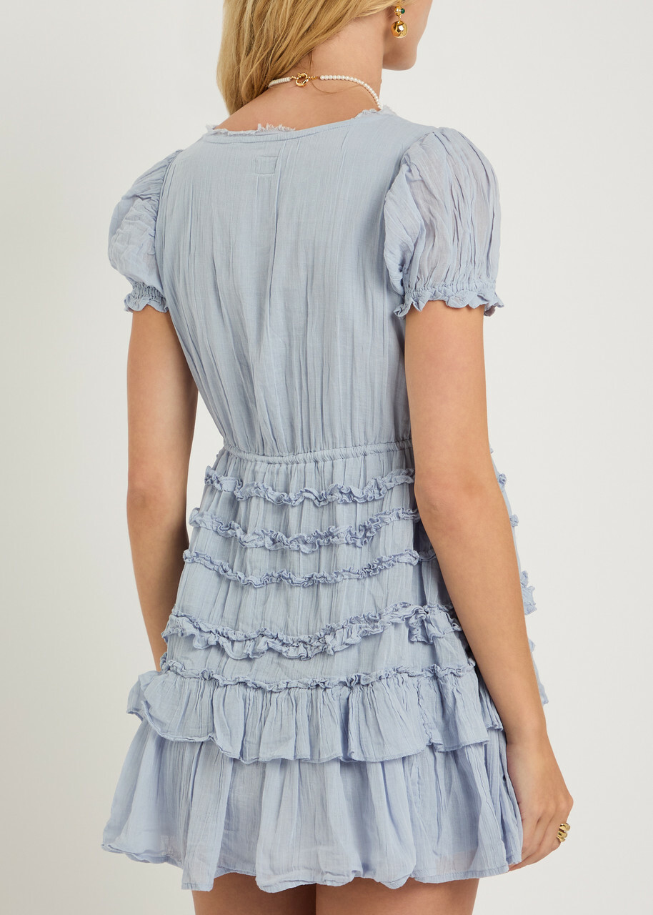 Free People Darcy Ruffled Cotton Mini Dress Light Blue