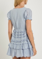 Free People Darcy Ruffled Cotton Mini Dress Light Blue