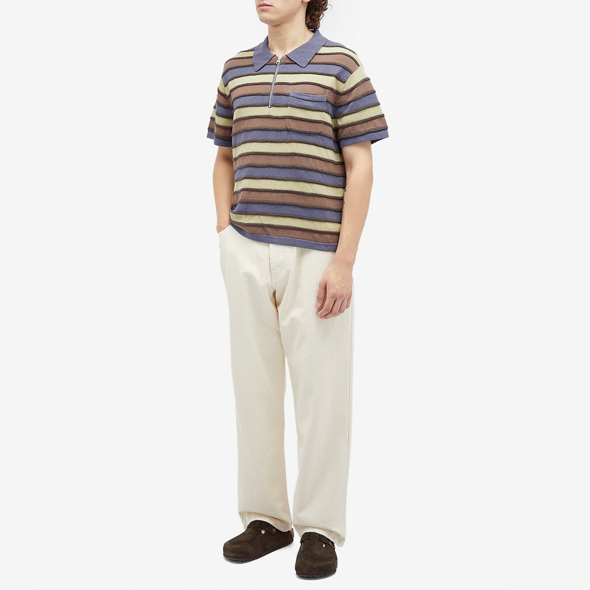Brain Dead Men's Lifted Stripe Half Zip Polo in Blue Multi