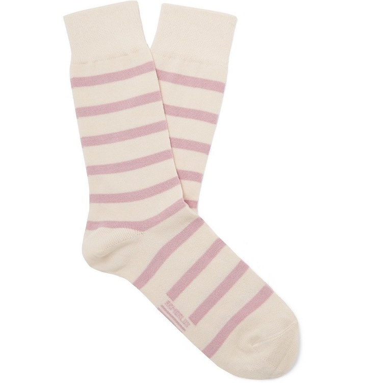 Photo: Armor Lux - Striped Stretch-Cotton Blend Socks - Cream