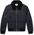 Mr P. - Shearling-Trimmed Checked Wool-Blend Aviator Jacket - Men - Navy