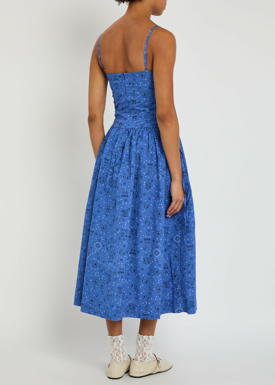 Damson Madder Angelina Paisley-print Cotton Midi Dress Blue