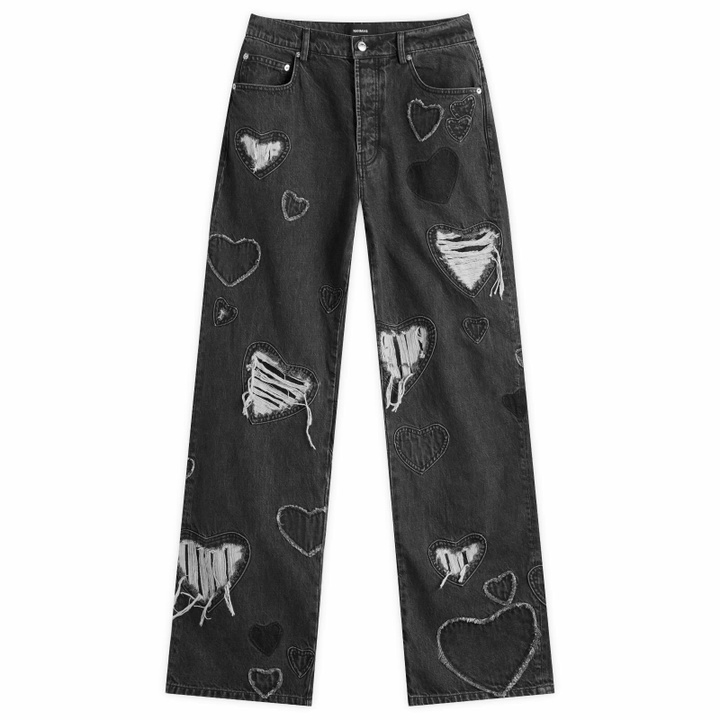 Photo: Nahmias Men's Heart Patchwork Jeans in Heart Charcoal Wash