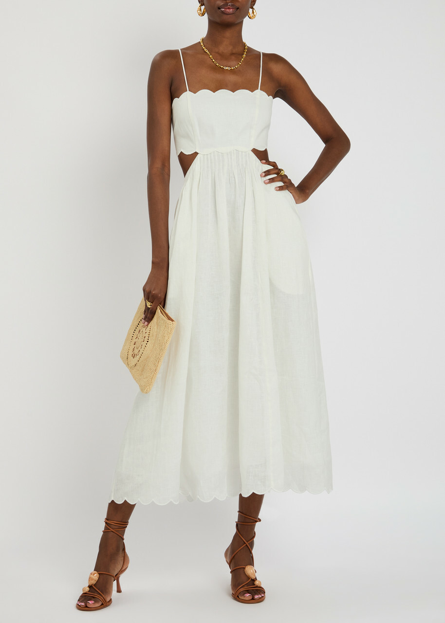 princess polly baby blue dress Zimmermann Rhiannon Scallop Linen Midi Dress Ivory Zimmermann