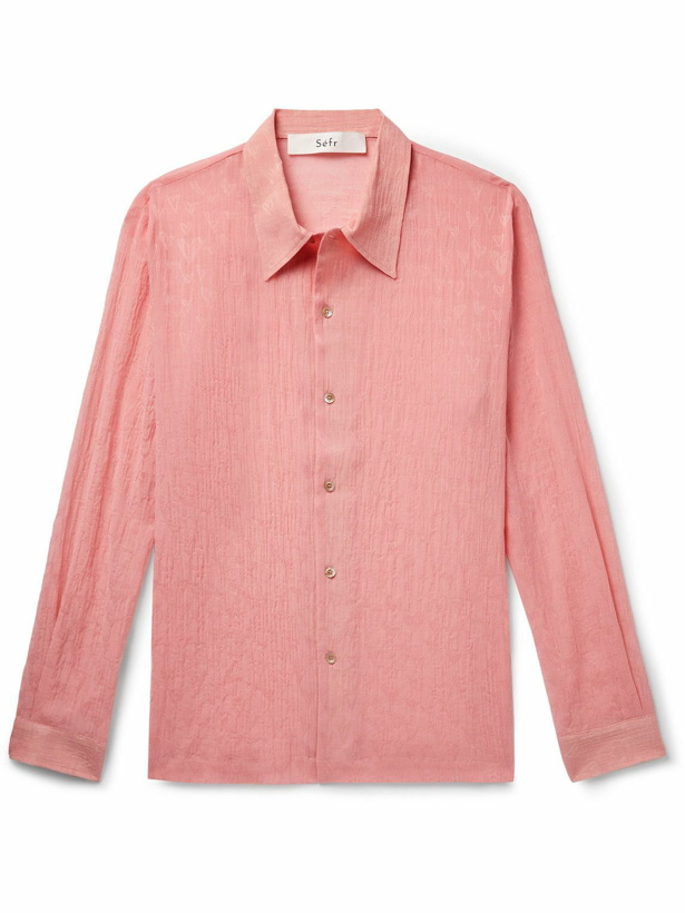 Photo: Séfr - Jagou Crinkled-Cotton and Silk-Blend Gauze-Jacquard Shirt - Pink
