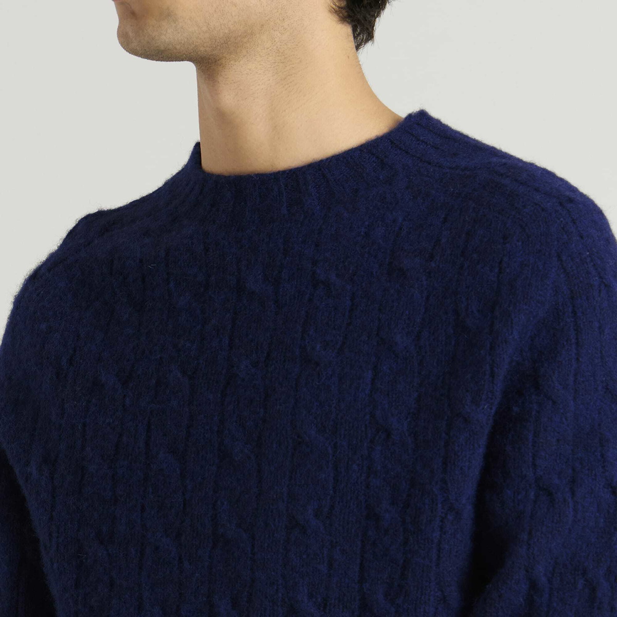 Barbour Men's Scottish Made Cable Crew in Deep Blue