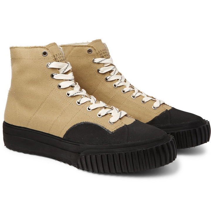 Photo: Maison Margiela - Rubber-Trimmed Cotton-Canvas High-Top Sneakers - Men - Brown