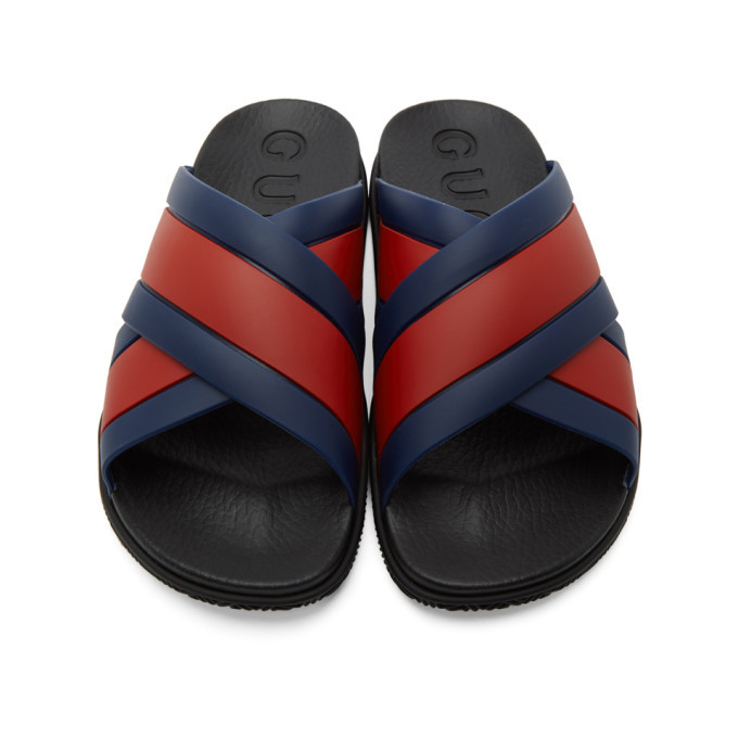 Red white cheap blue gucci slides