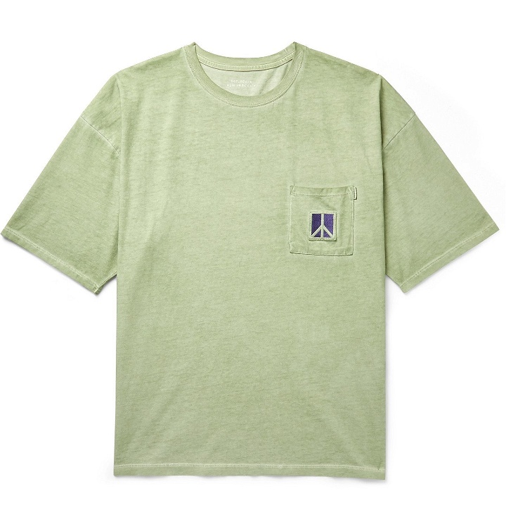 Photo: Saturdays NYC - Peace Embroidered Pigment-Dyed Cotton-Jersey T-Shirt - Green