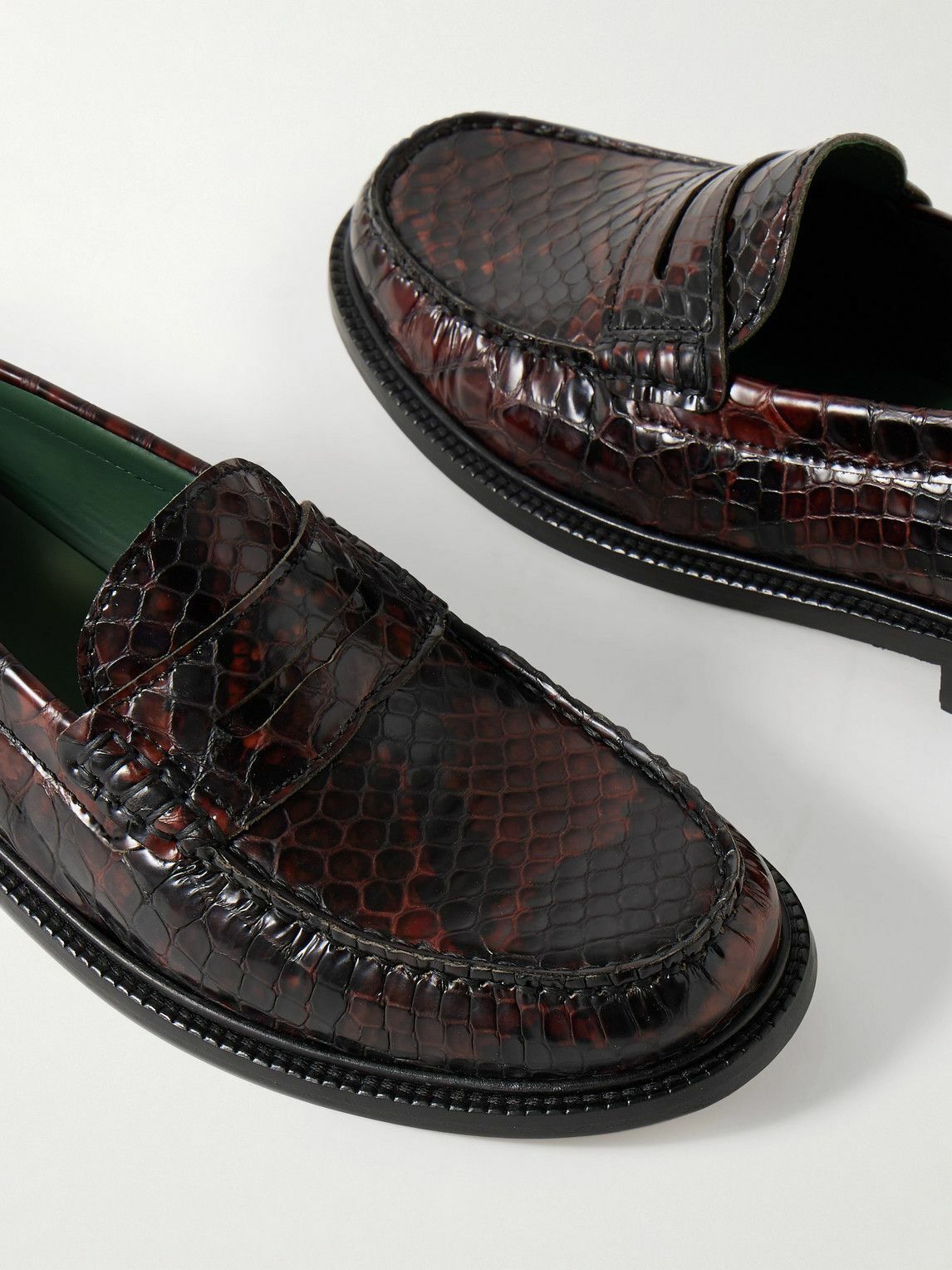 VINNY's - Yardee Python-Effect Leather Penny Loafers - Brown VINNYs