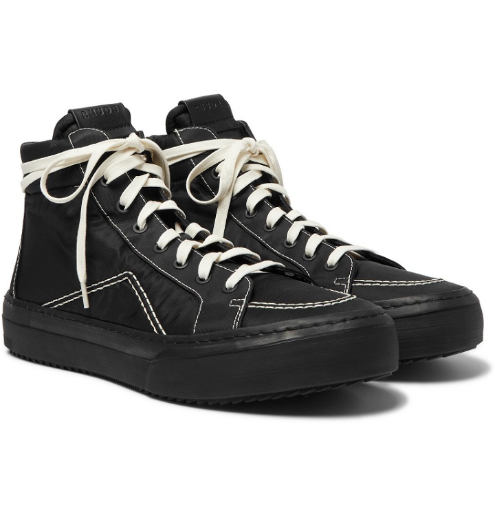 Photo: Rhude - V1 Leather-Trimmed Nylon High-Top Sneakers - Black