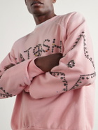 Satoshi Nakamoto - Distressed Studded Cotton-Jersey Sweatshirt - Pink