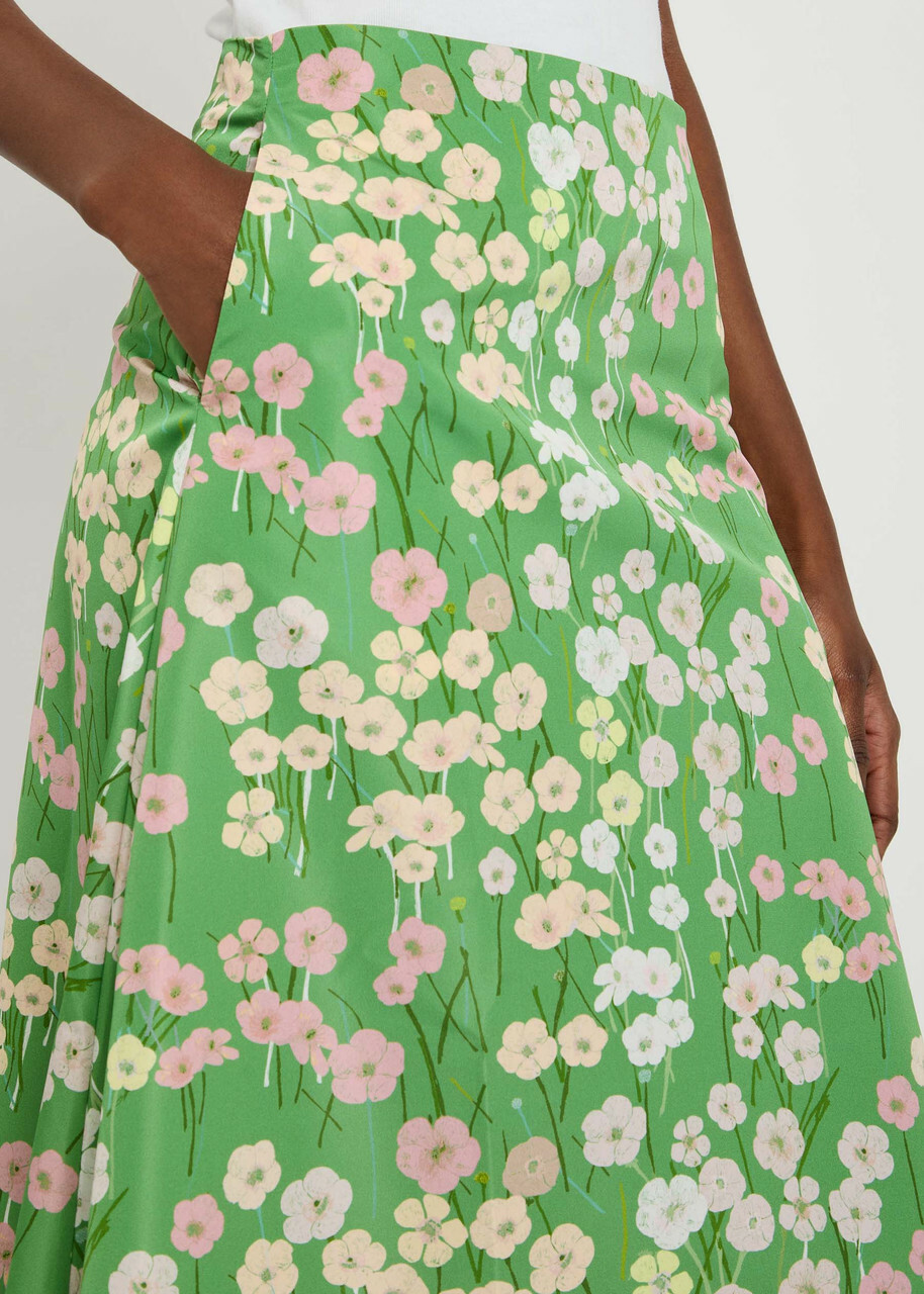 Bernadette Caswell Floral-printed Satin Midi Skirt Multi Print