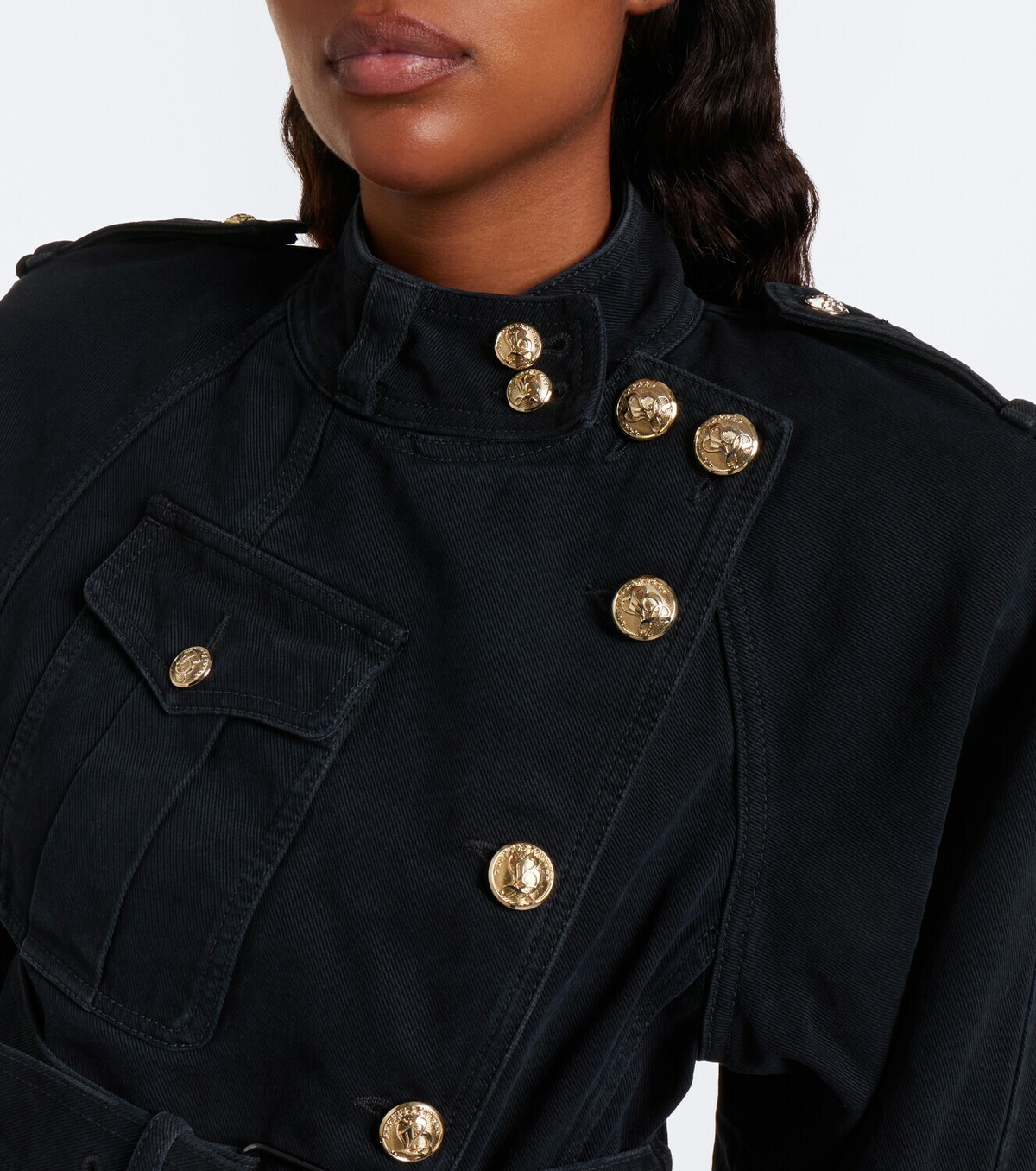 Balmain Belted asymmetric denim jacket