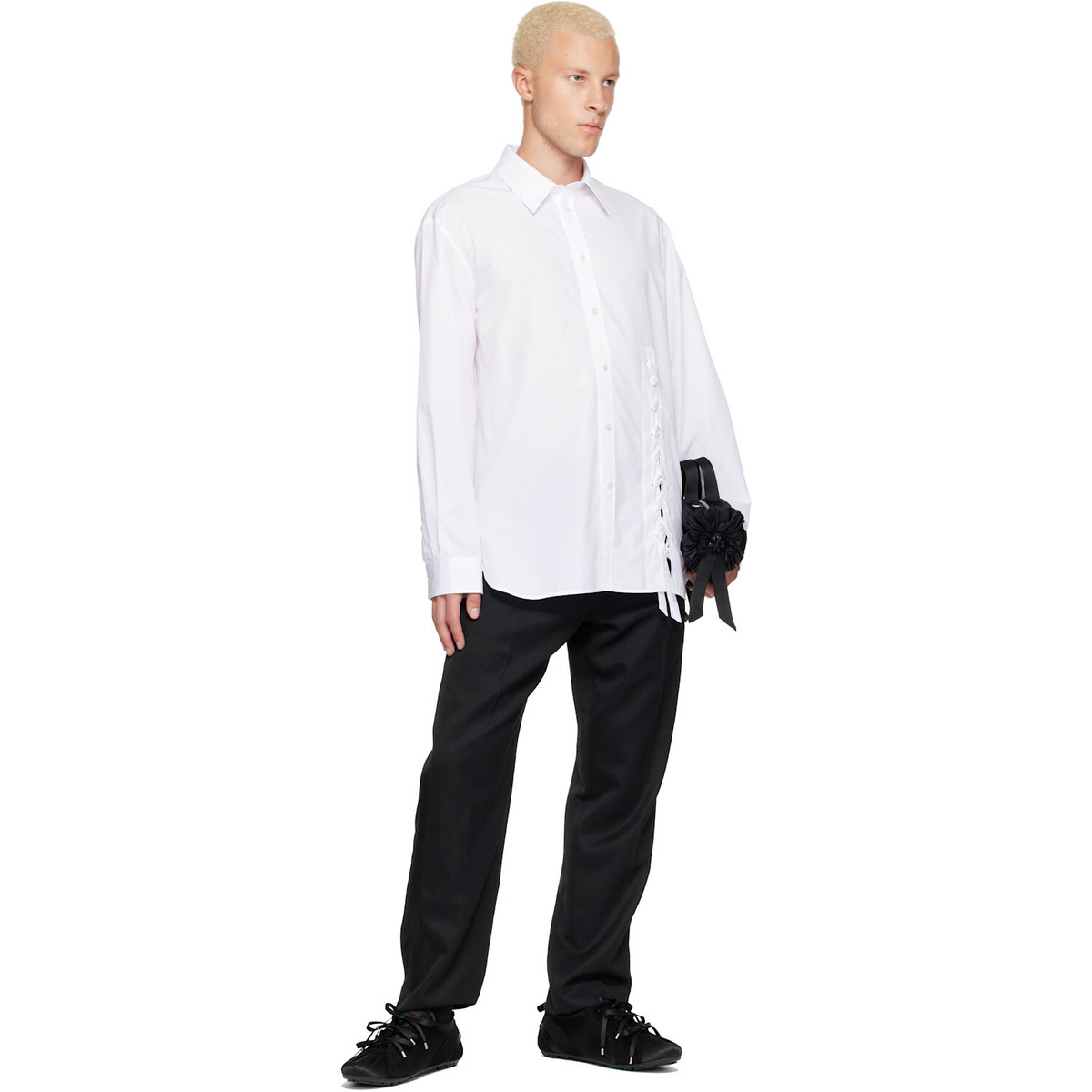 Simone Rocha White Lace Up Hem Easy Shirt
