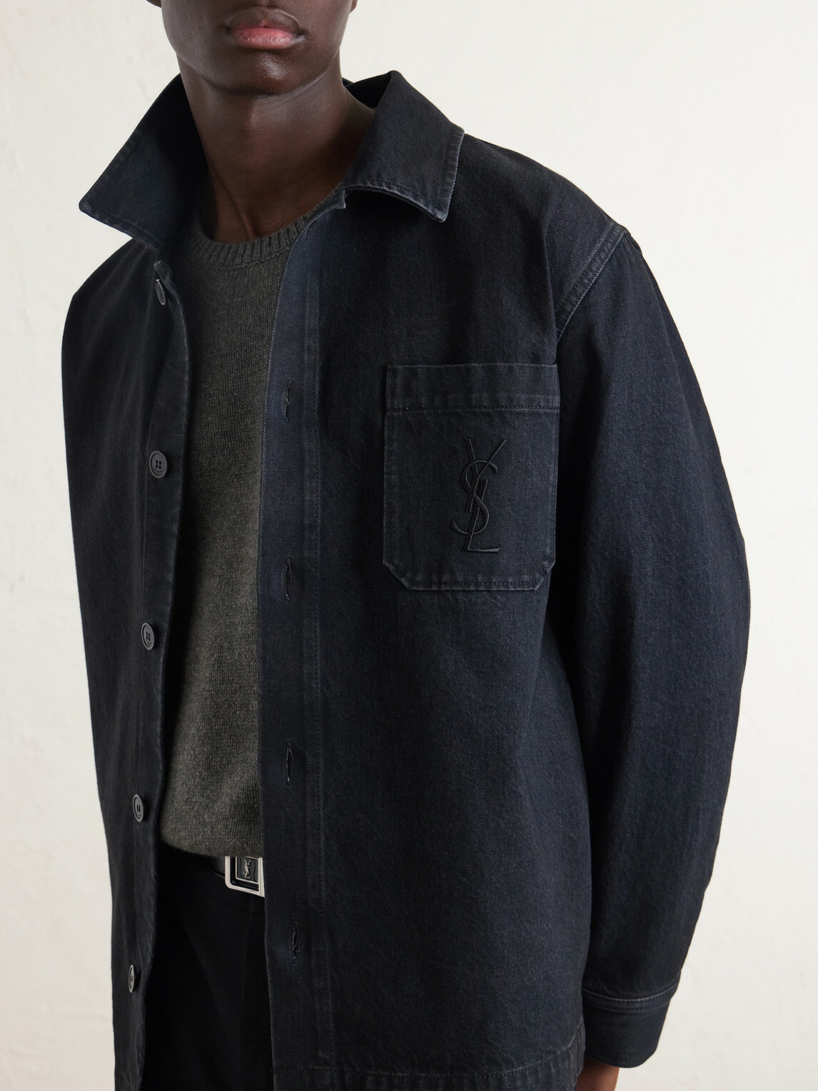 SAINT LAURENT - Logo-Embroidered Cotton Overshirt - Black