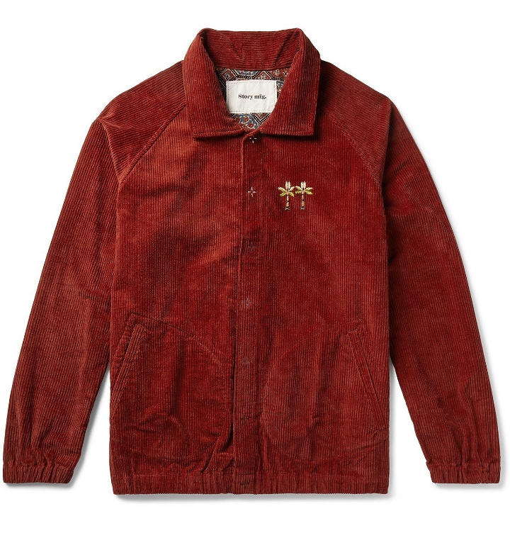 Photo: Story Mfg. - Embroidered Organic Cotton-Corduroy Jacket - Red