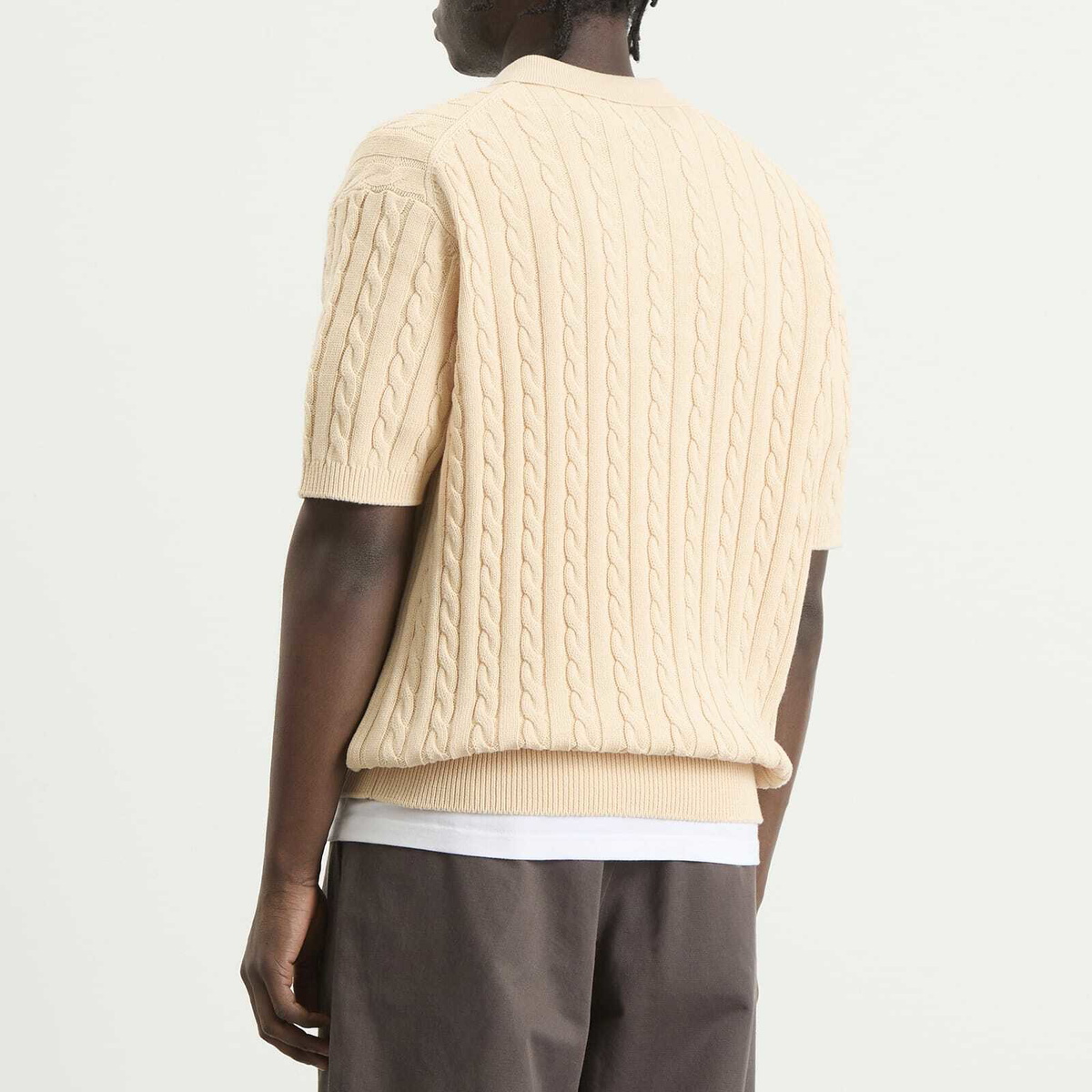 Beams Plus Men's Cable Knit Polo in Beige