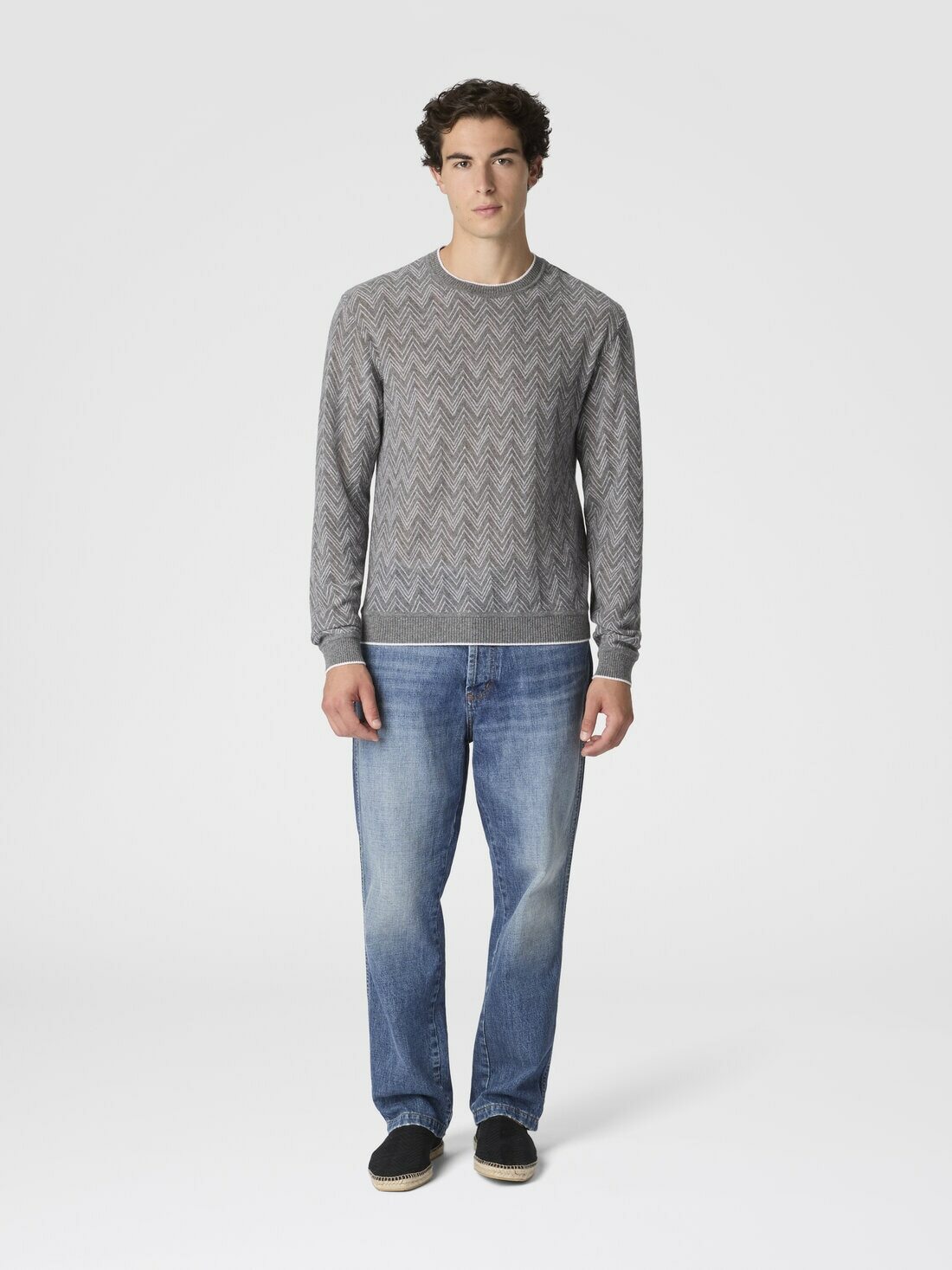 Missoni - Crew-neck cashmere pullover with zigzag pattern, Men, Grey