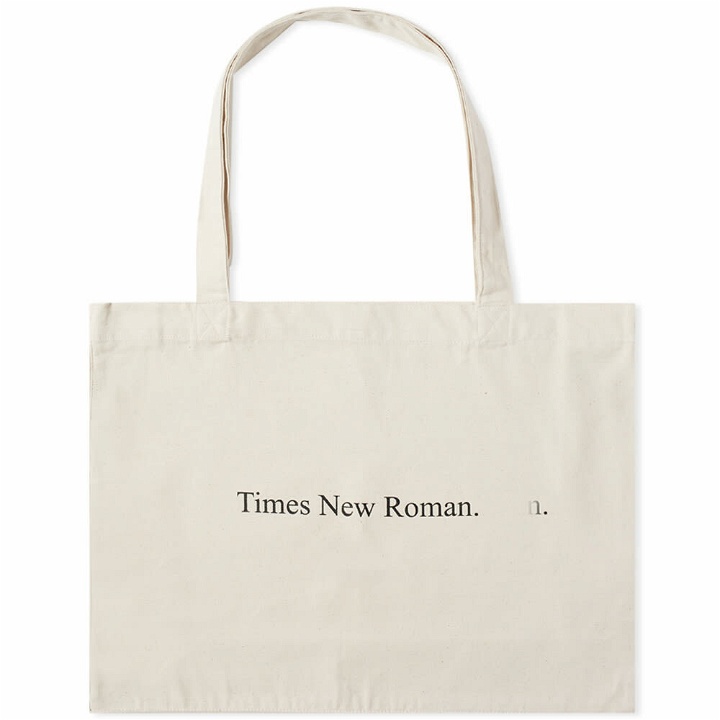 Photo: Times New Roman Men's Classic Logo Organic Tote in Natural