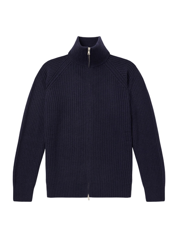 Photo: Ghiaia Cashmere - Barracuda Ribbed-Knit Cashmere Zip-Up Sweater - Blue