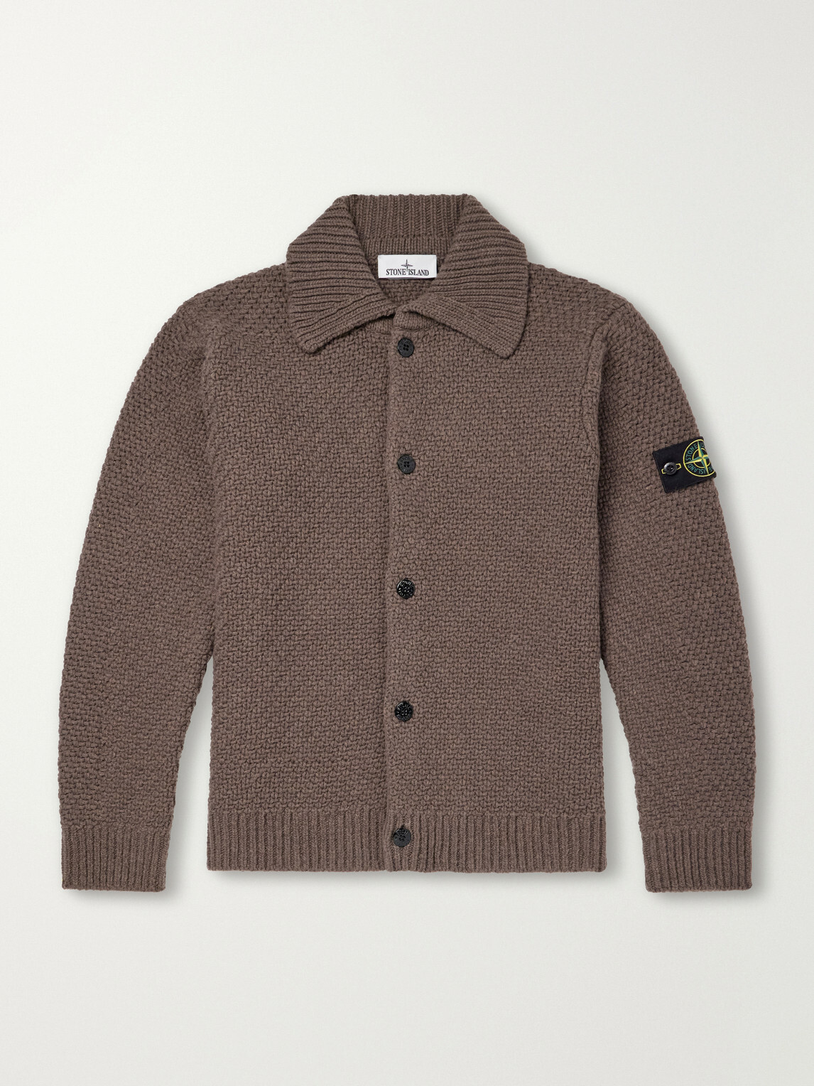 Stone Island - Basket-Stitch Wool-Blend Cardigan - Brown